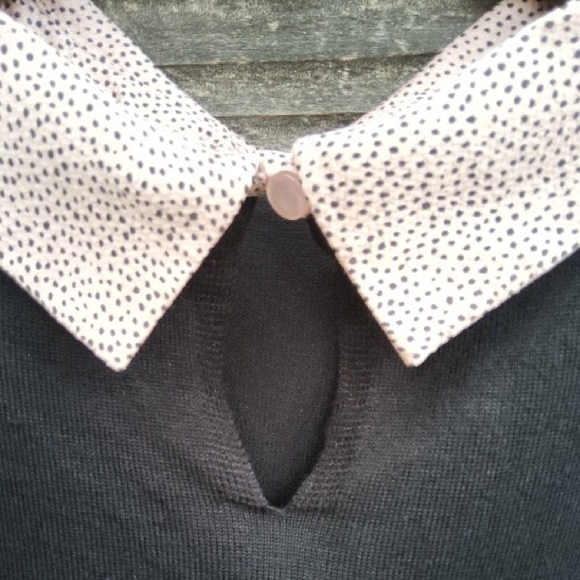 Adrianna Papell Black Top with Polka Dot Pink Collar Size Medium - Picture 6 of 7